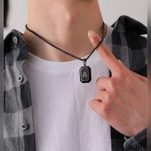 Initial A Letter Necklace Stainless Steel Black